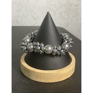 Vintage Silver Beaded Bracelet With Lobster Clasp & Faux Pearls